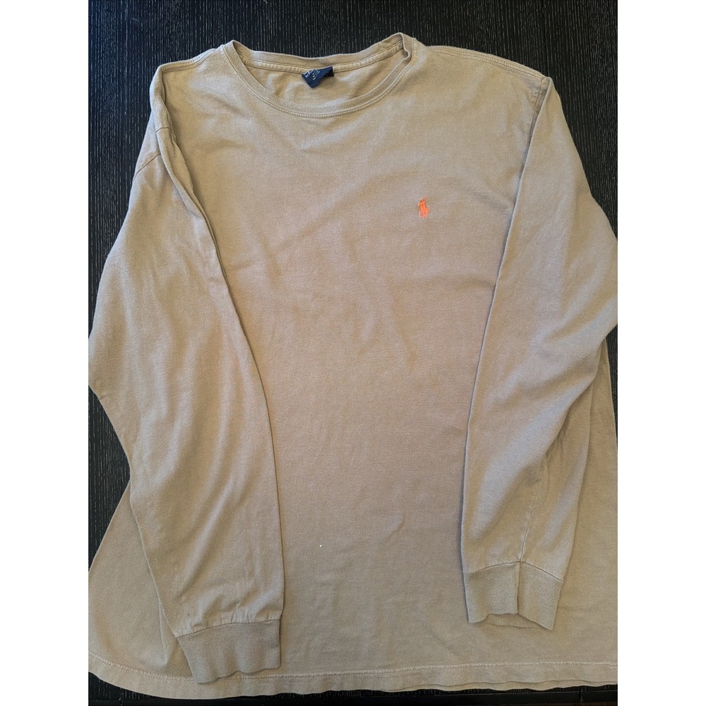 Polo Ralph Lauren Tan Long Sleeve Tee Orange Pony Mens XL (D)